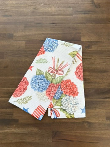 Patriotic Floral Waffle Kitchen Towel