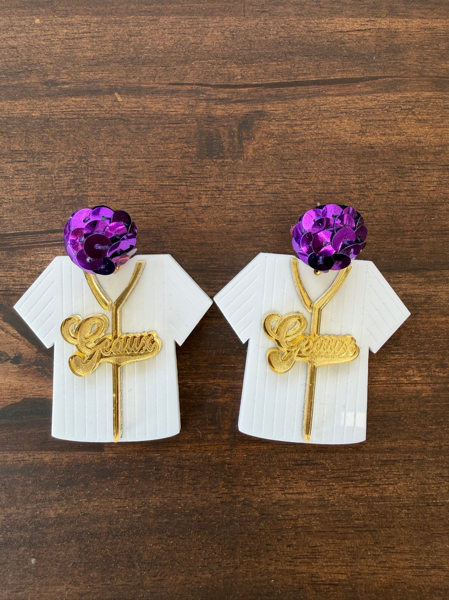 Baseball Gameday LSU White Acrylic Jersey Earrings