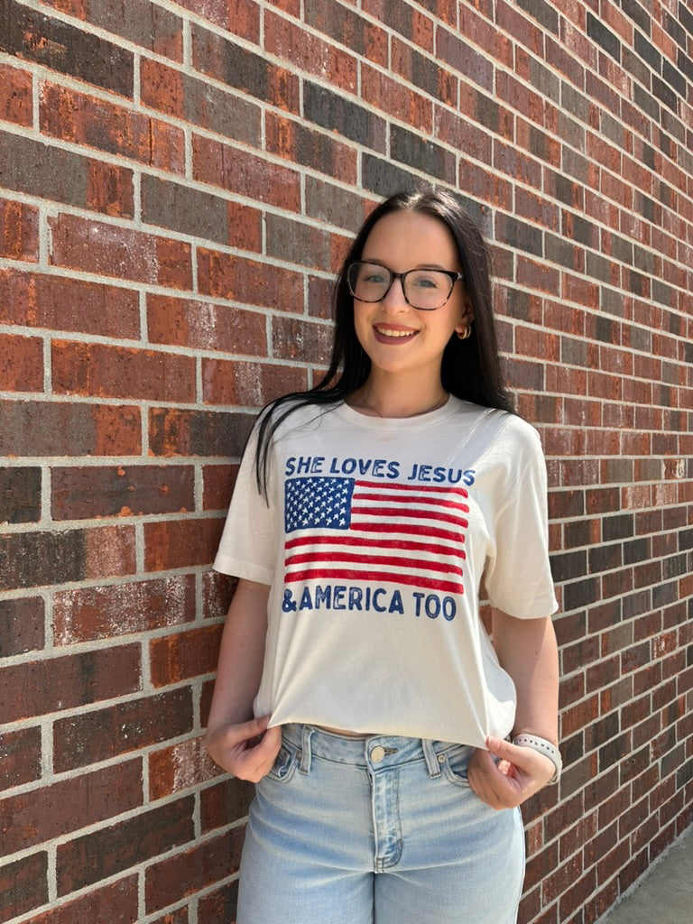 SHE LOVES JESUS AND AMERICA TOO Graphic T-shirt