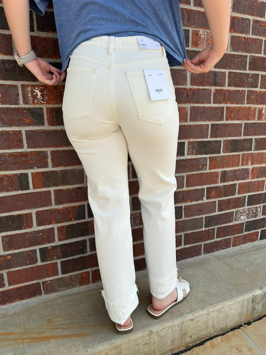 High Rise Cuffed Ankle Optic White Jeans