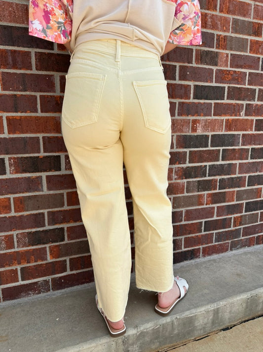 High Rise Utility Wide Leg - Butter Yellow