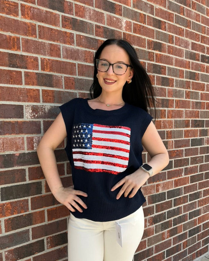 Star & Stripes American Flag Sequin Top