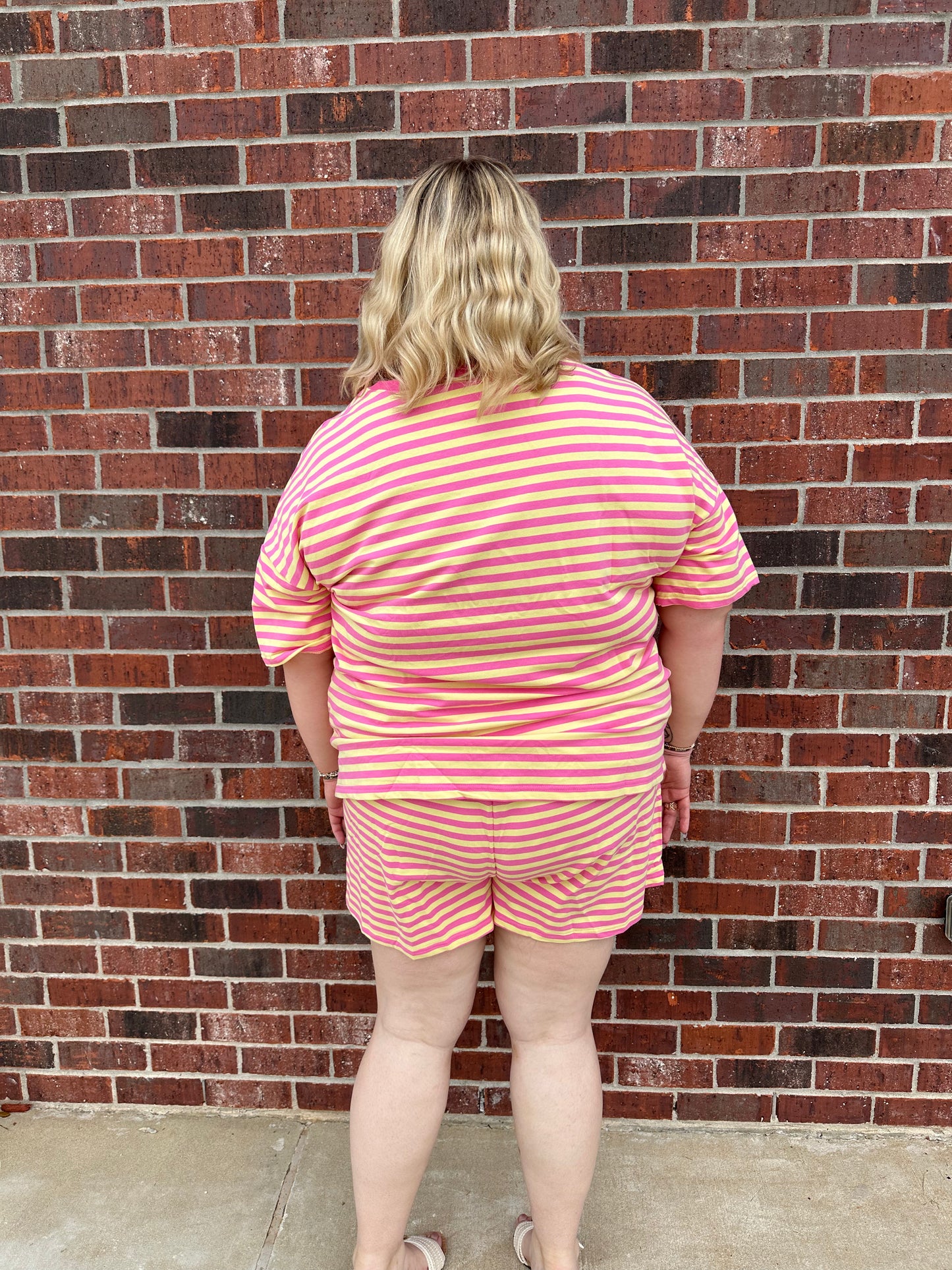 Plus Size Stripe Boxy Tee & Short Set