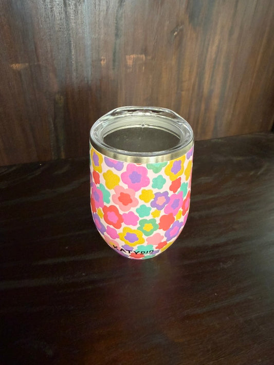 Groovy Multicolored Flowers 12 Oz Wine Tumbler