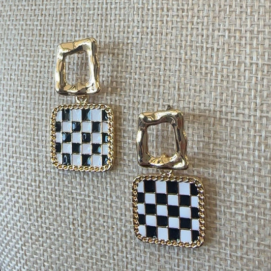 Double Square Checker Drop Earrings
