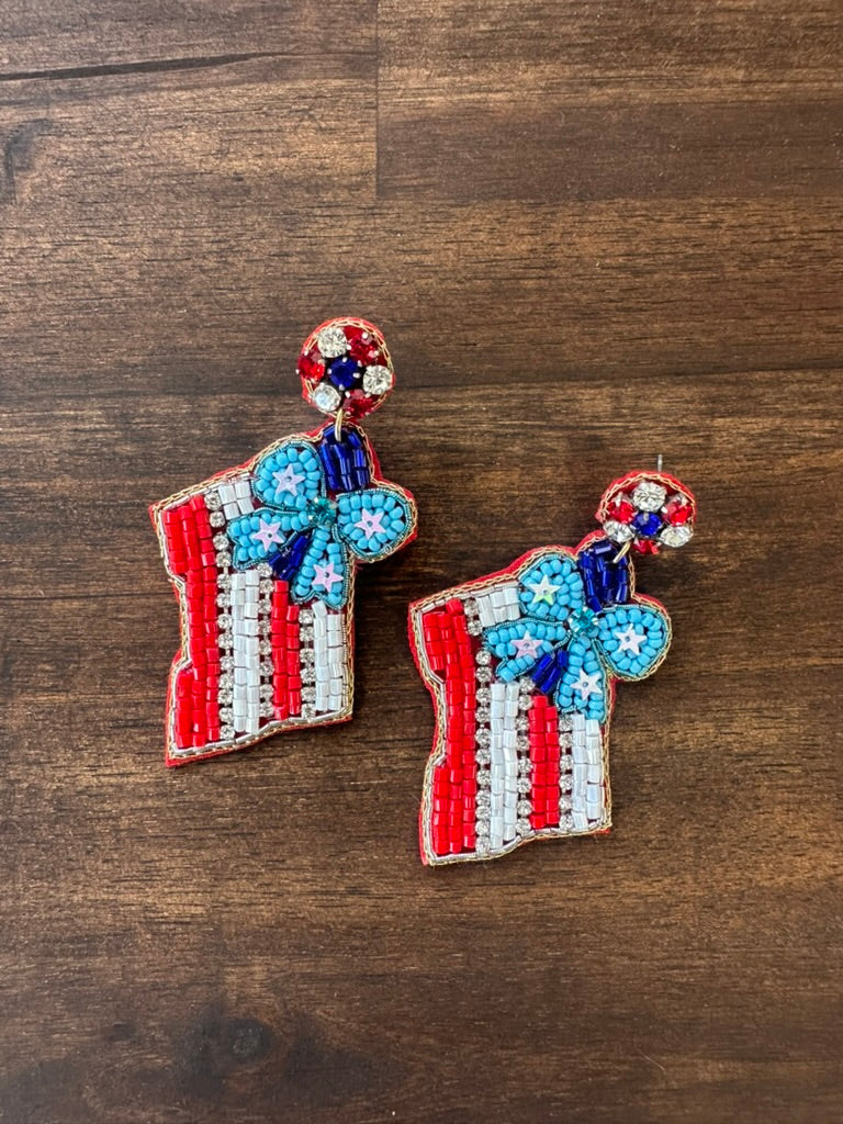 Patriotic Ribbon Flag Earring|4th of July Earrings
