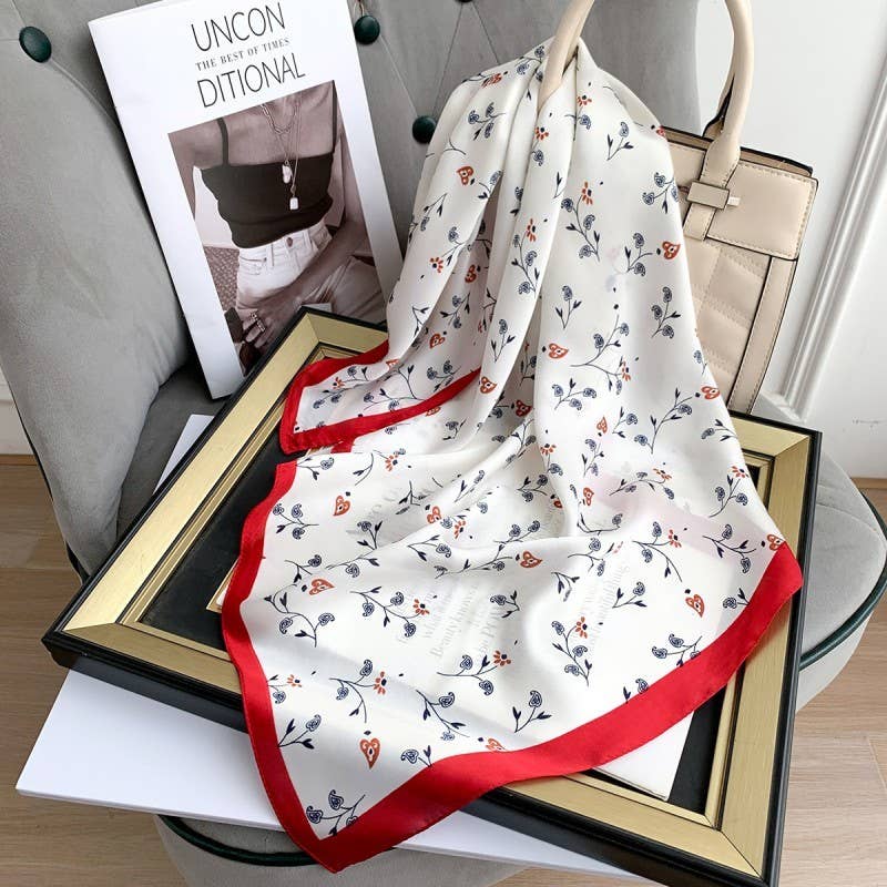 Flower Print Silky Bandana Scarf