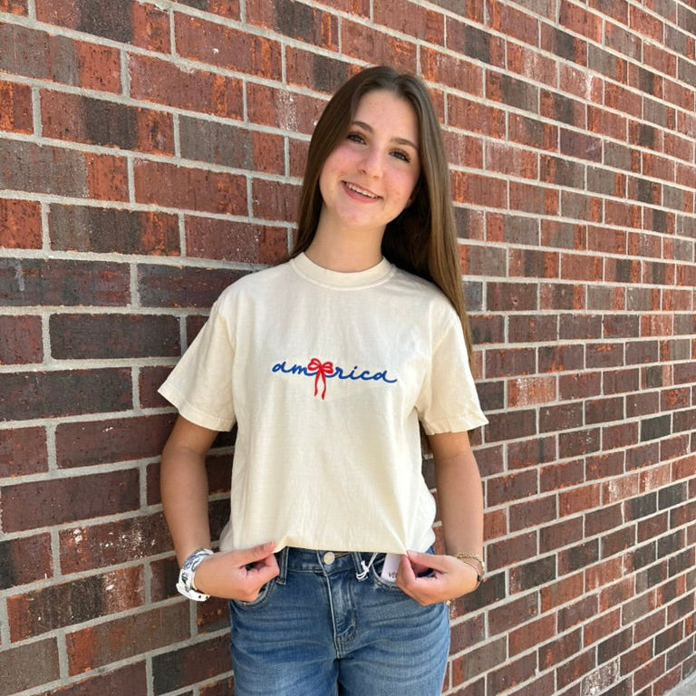 America Bow Embroidered Tee