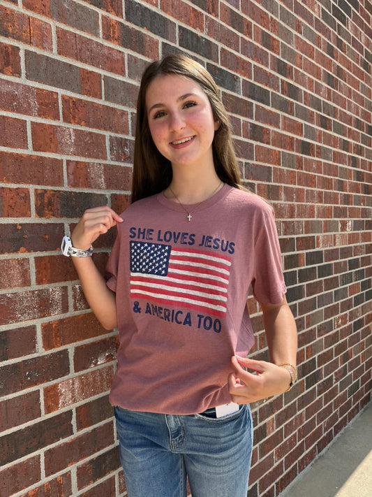 SHE LOVES JESUS AND AMERICA TOO Graphic T-shirt