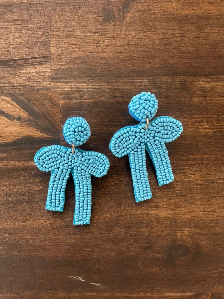 Custom Carolina Blue Beaded Bow Earrings| Gameday| Custom