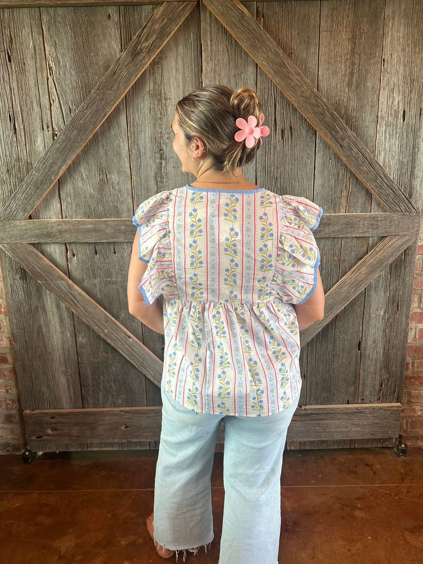Ruffle Sleeve Printed Top