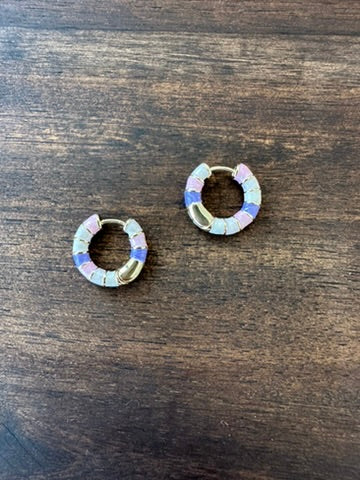 Multicolor Pastel Enamel Striped Huggie Hoop Earrings