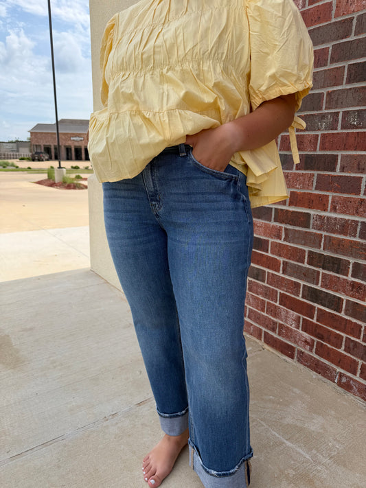 Tiering Shirring Puff Sleeve Top