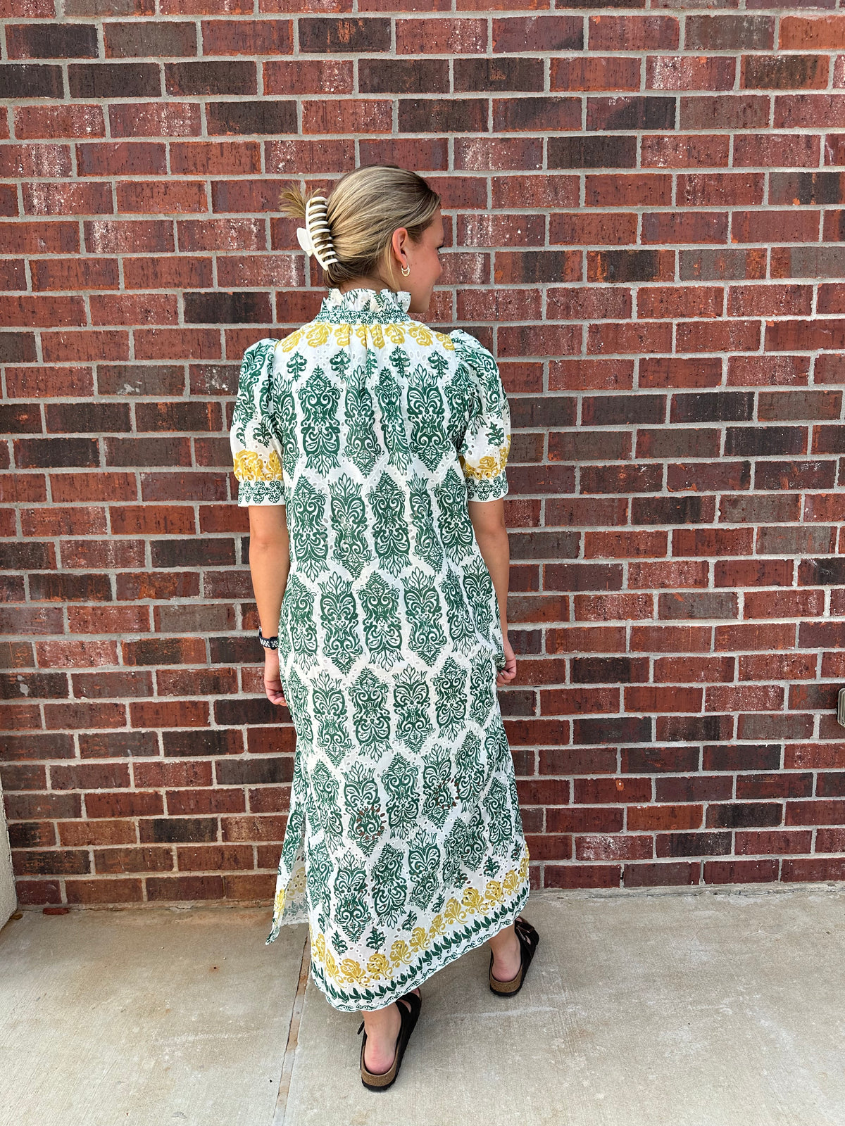Elegant Collared Print Midi Dress