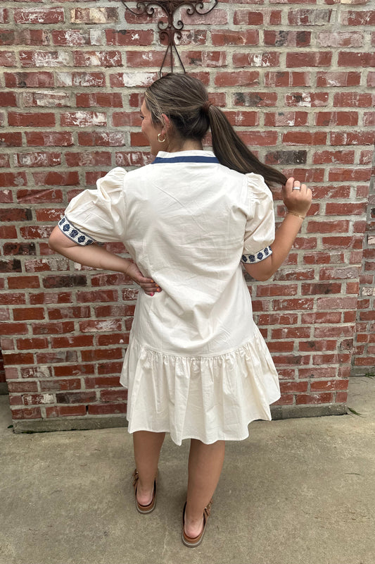 Chic Short Sleeve Embroidered Mini Dress