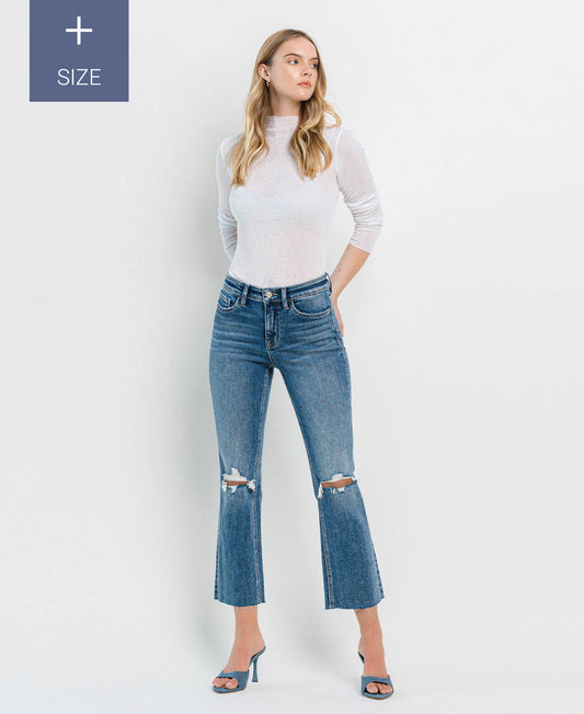 High Rise Clean Cut Raw Hem Crop Flare - Plus Size