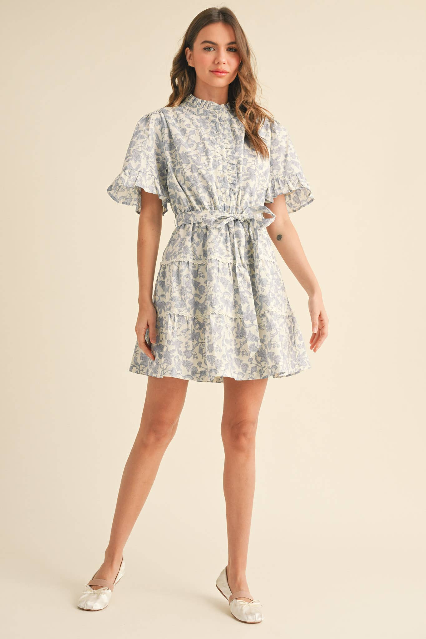 Flirty Ruffled Floral Button Down Mini Dress