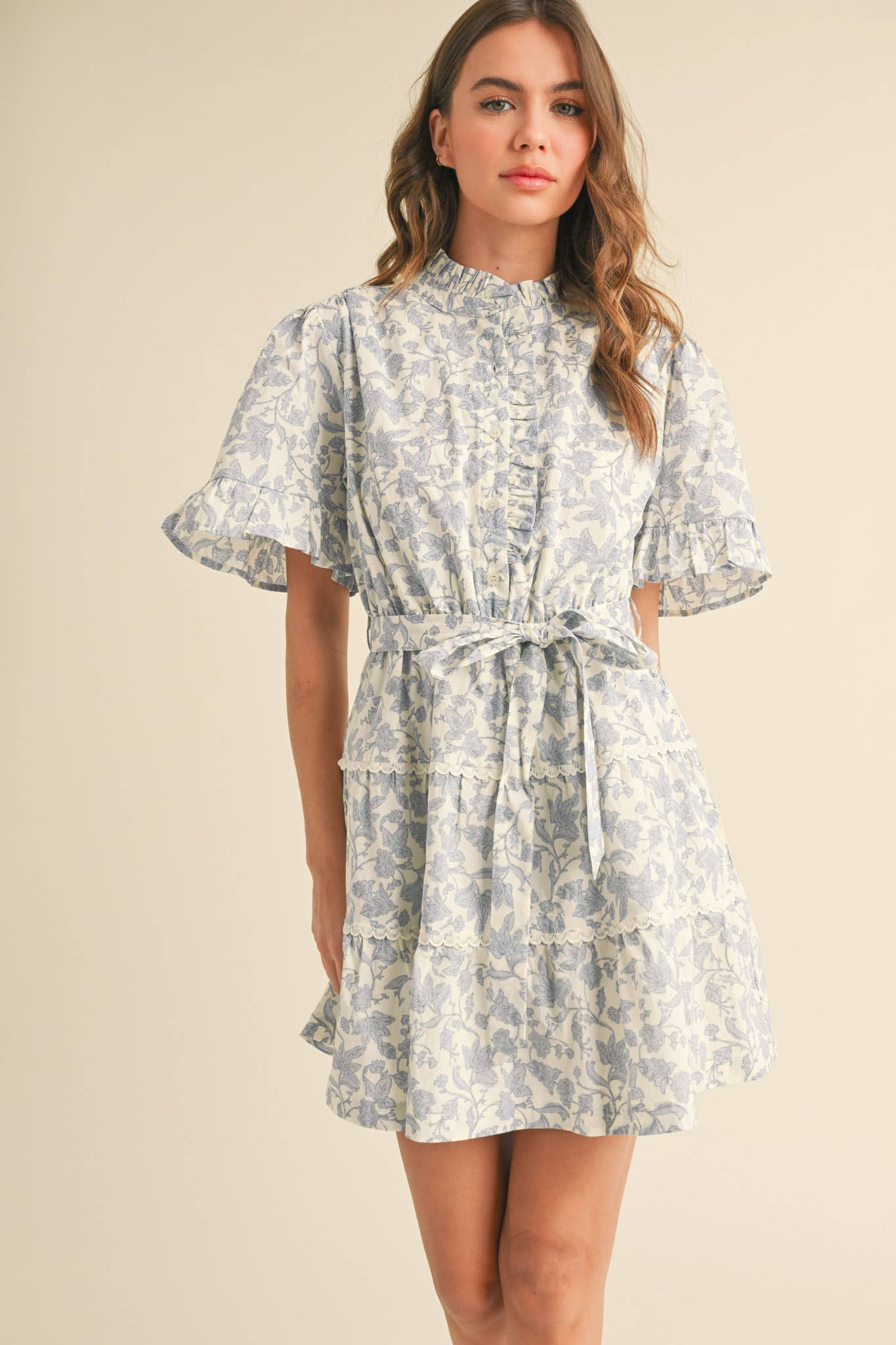 Flirty Ruffled Floral Button Down Mini Dress