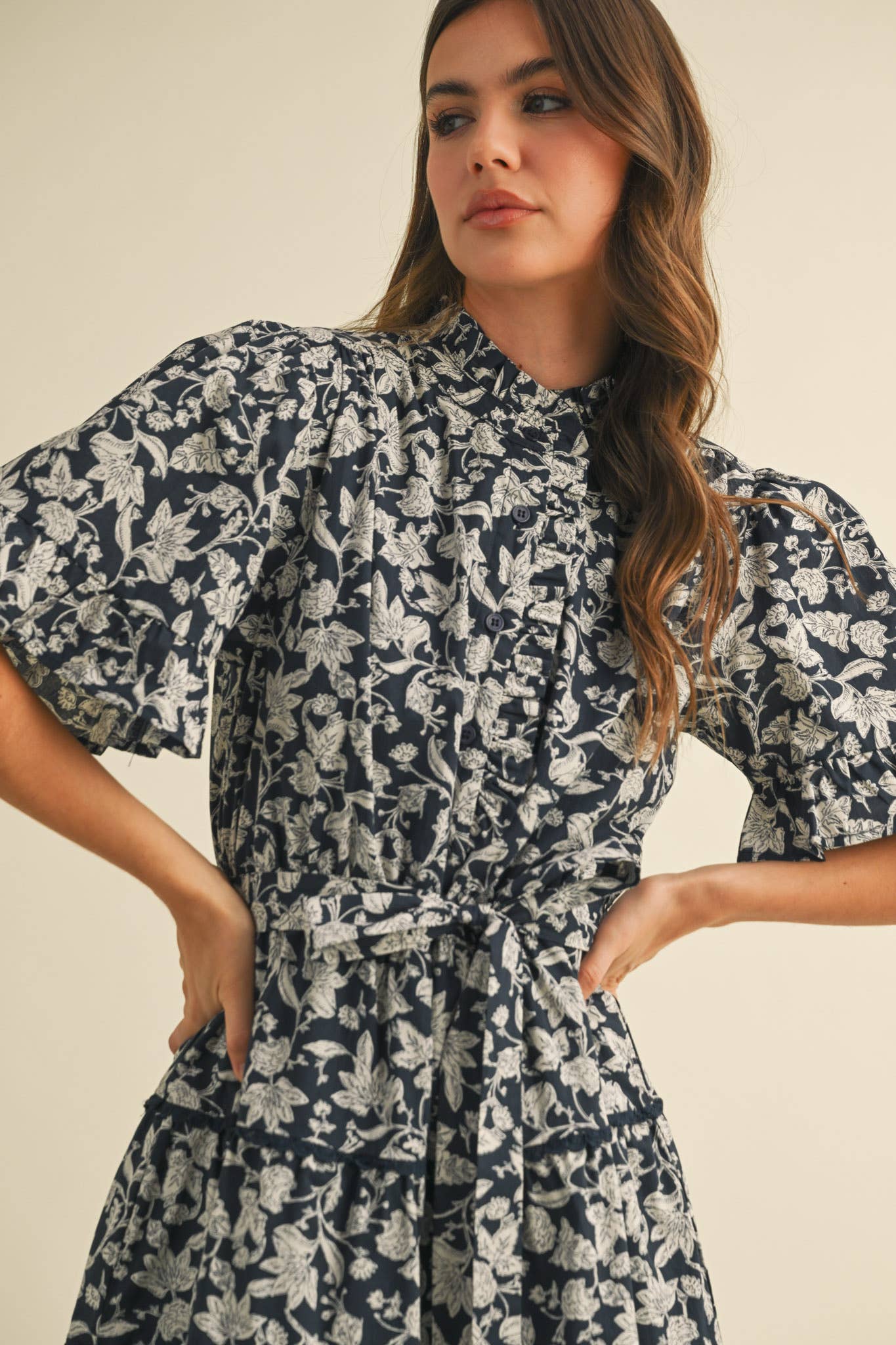 Flirty Ruffled Floral Button Down Mini Dress