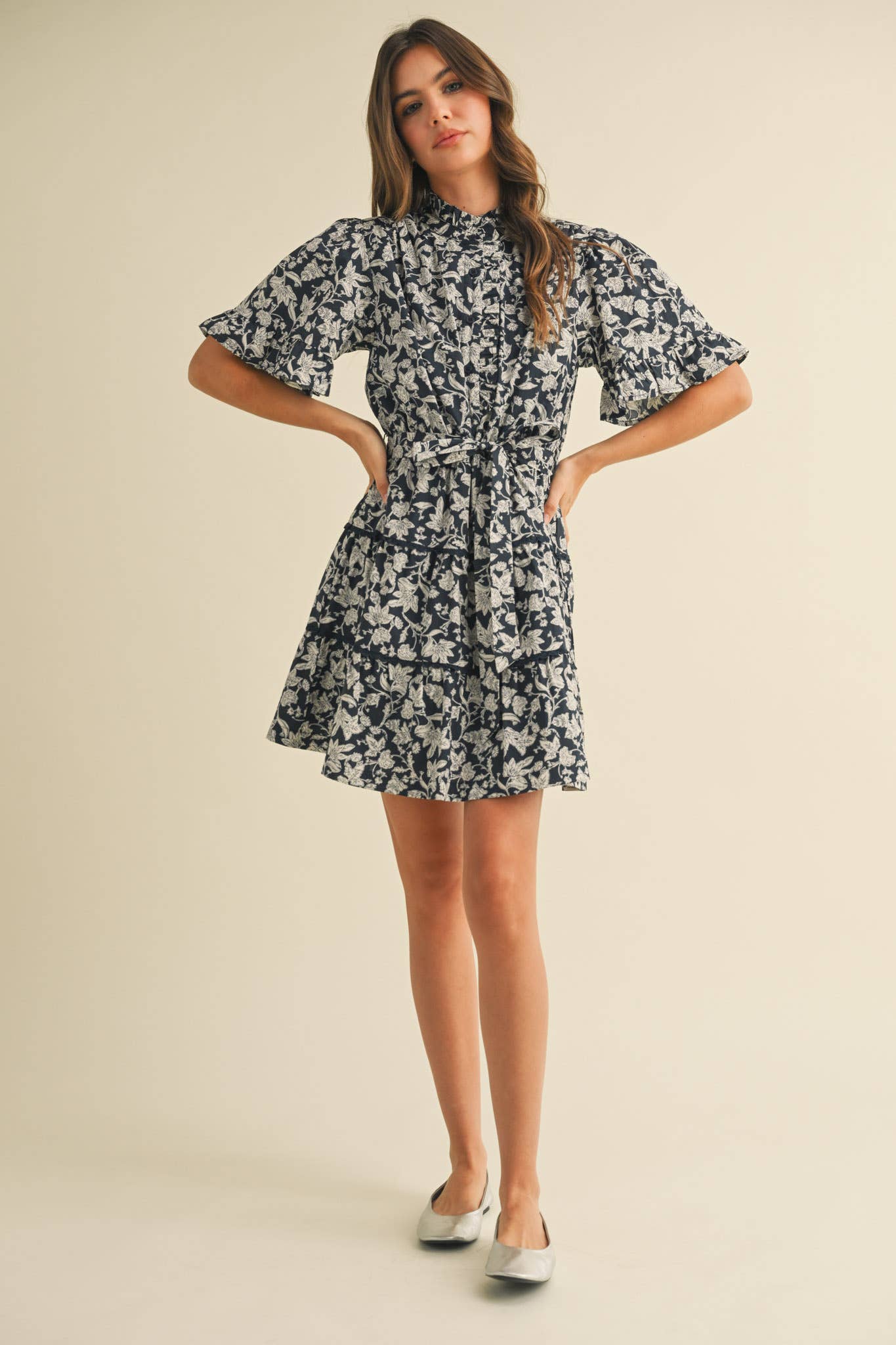 Flirty Ruffled Floral Button Down Mini Dress
