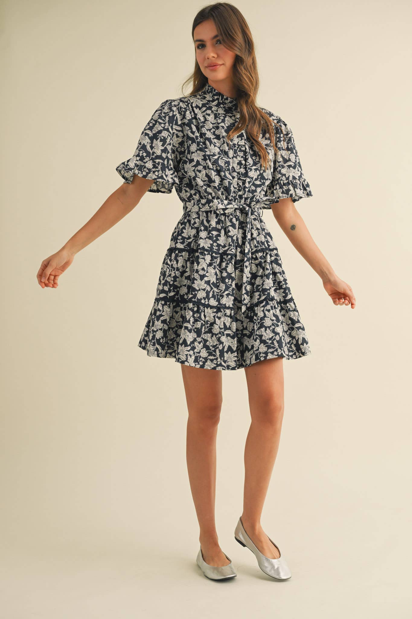 Flirty Ruffled Floral Button Down Mini Dress