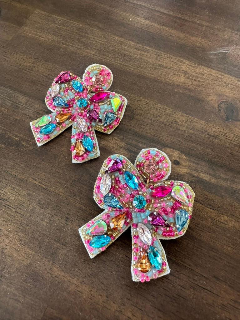 Colorful Beaded Bow Earrings