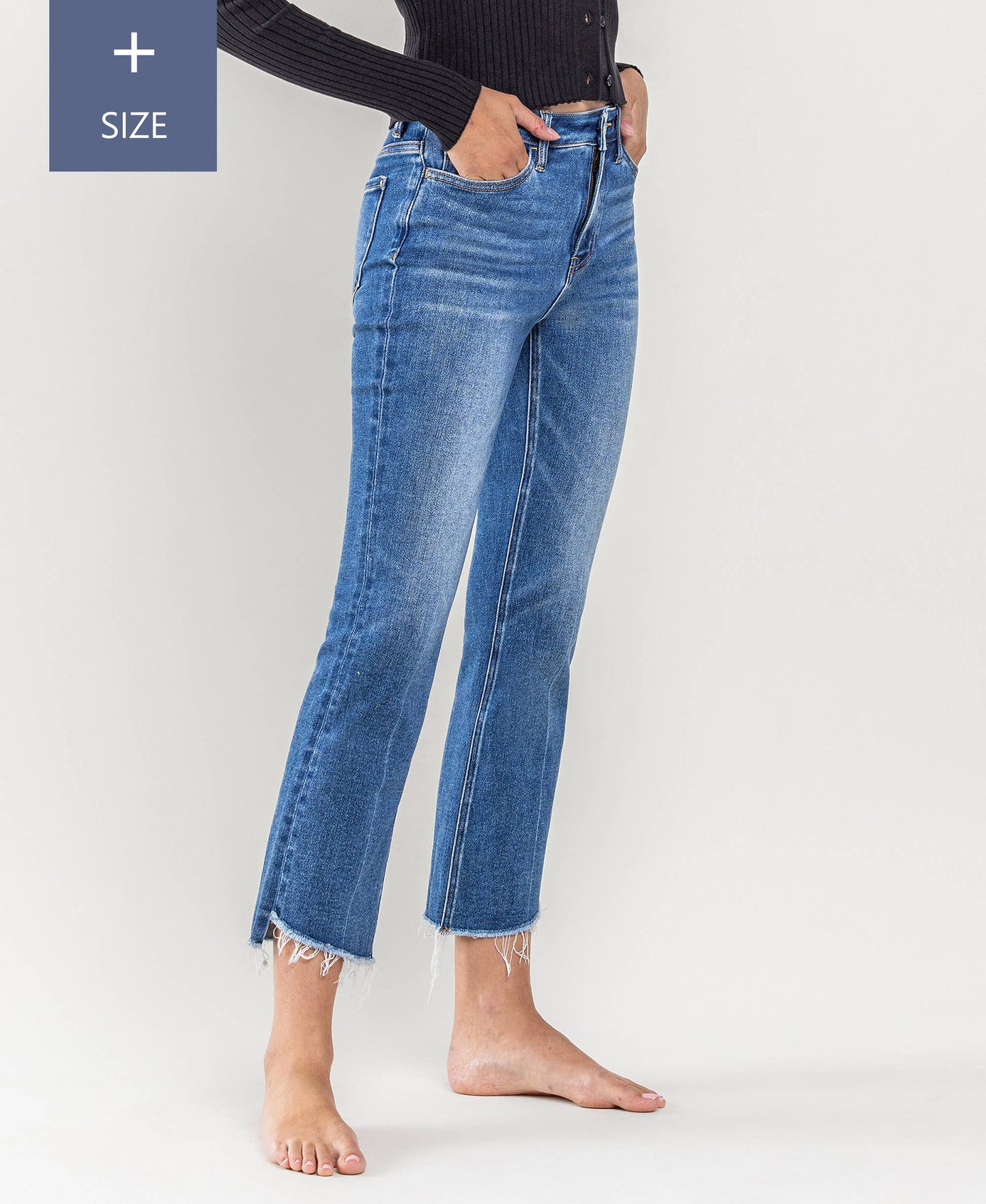 High Rise Raw Step Hem Flare Jeans - Plus Size