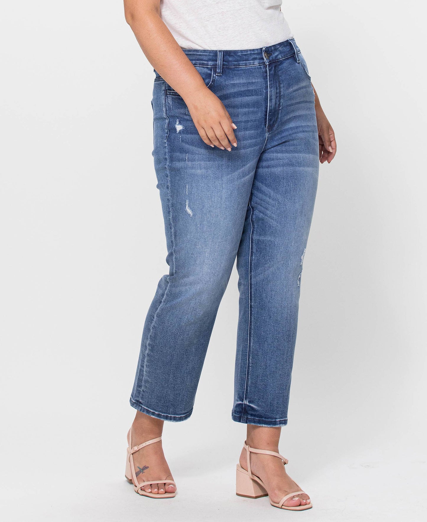 High Rise Crop Slim Straight Jeans - Plus Size