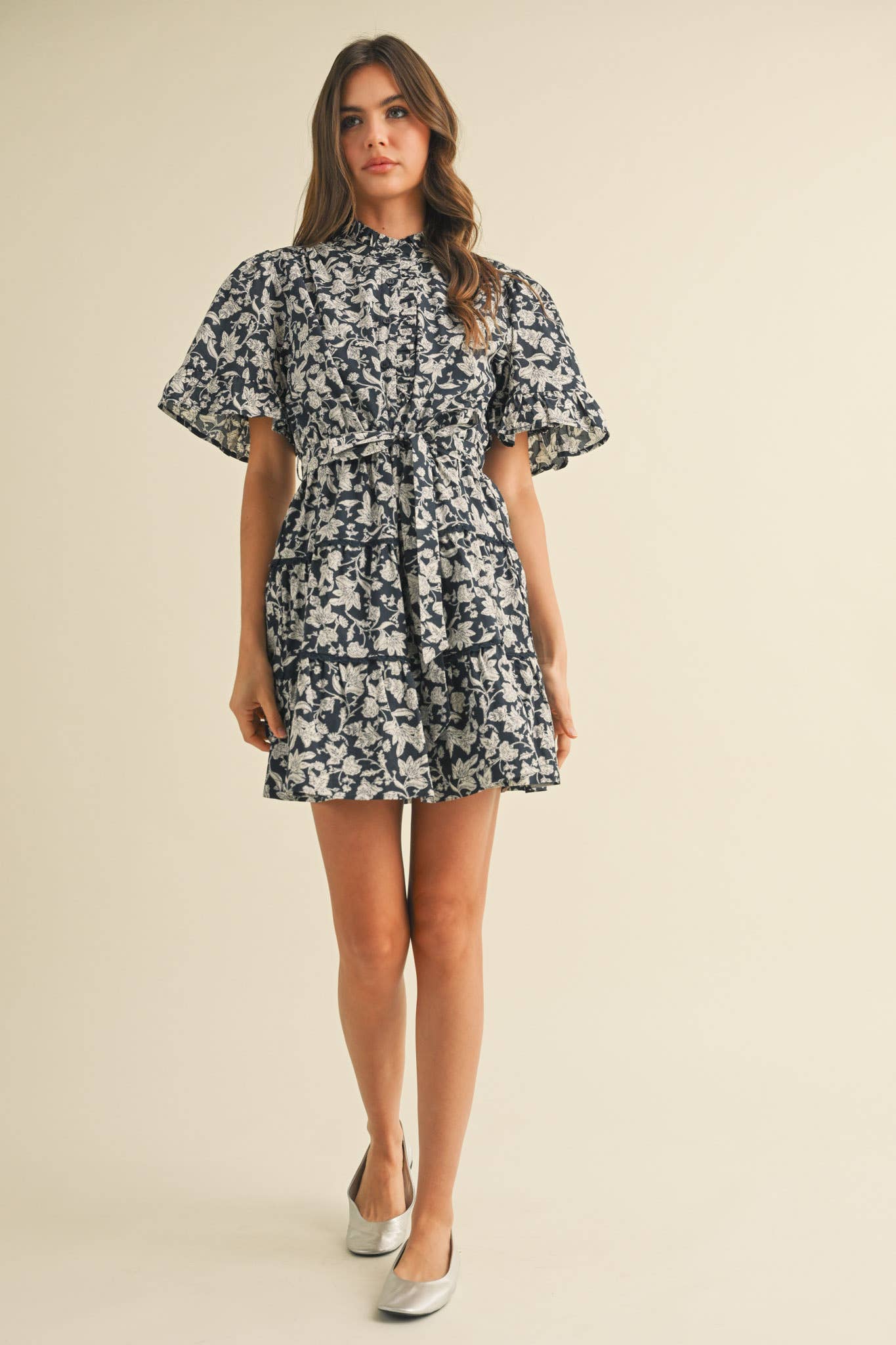 Flirty Ruffled Floral Button Down Mini Dress