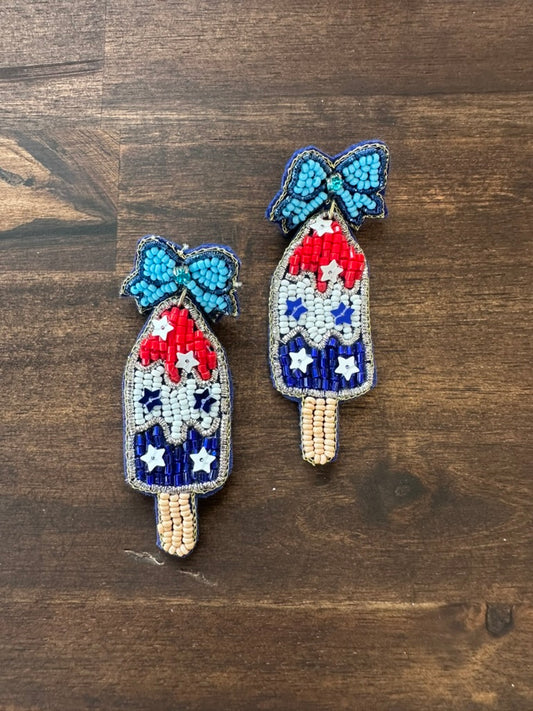 Beaded Patriotic Popsicle Earring| 4th of July| Patriotic Earrings| Red White & Blue