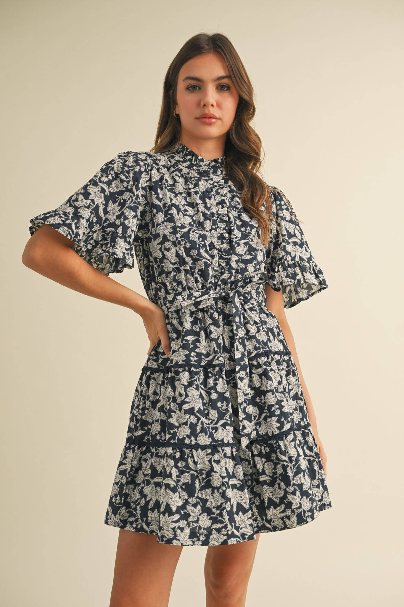 Flirty Ruffled Floral Button Down Mini Dress