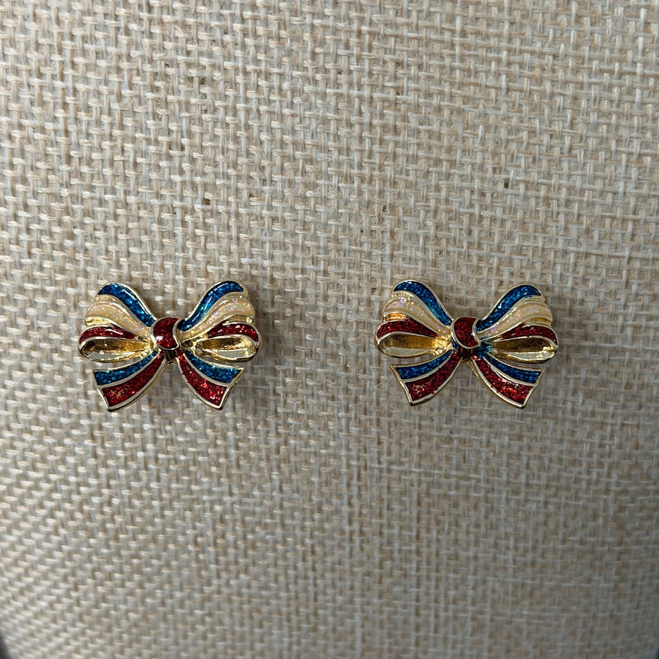 Red, white, and blue glitter bow post earrings