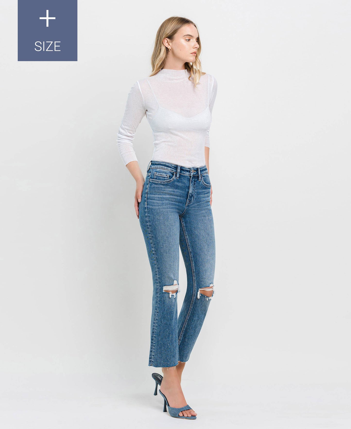 High Rise Clean Cut Raw Hem Crop Flare - Plus Size