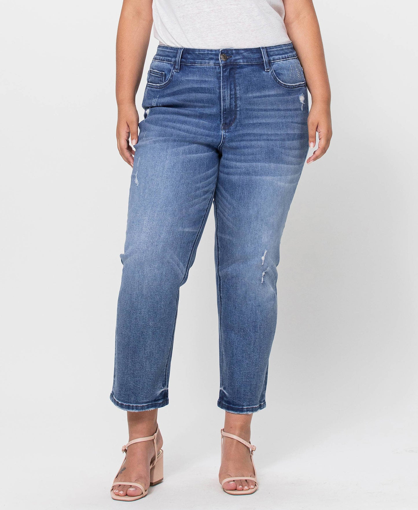 High Rise Crop Slim Straight Jeans - Plus Size