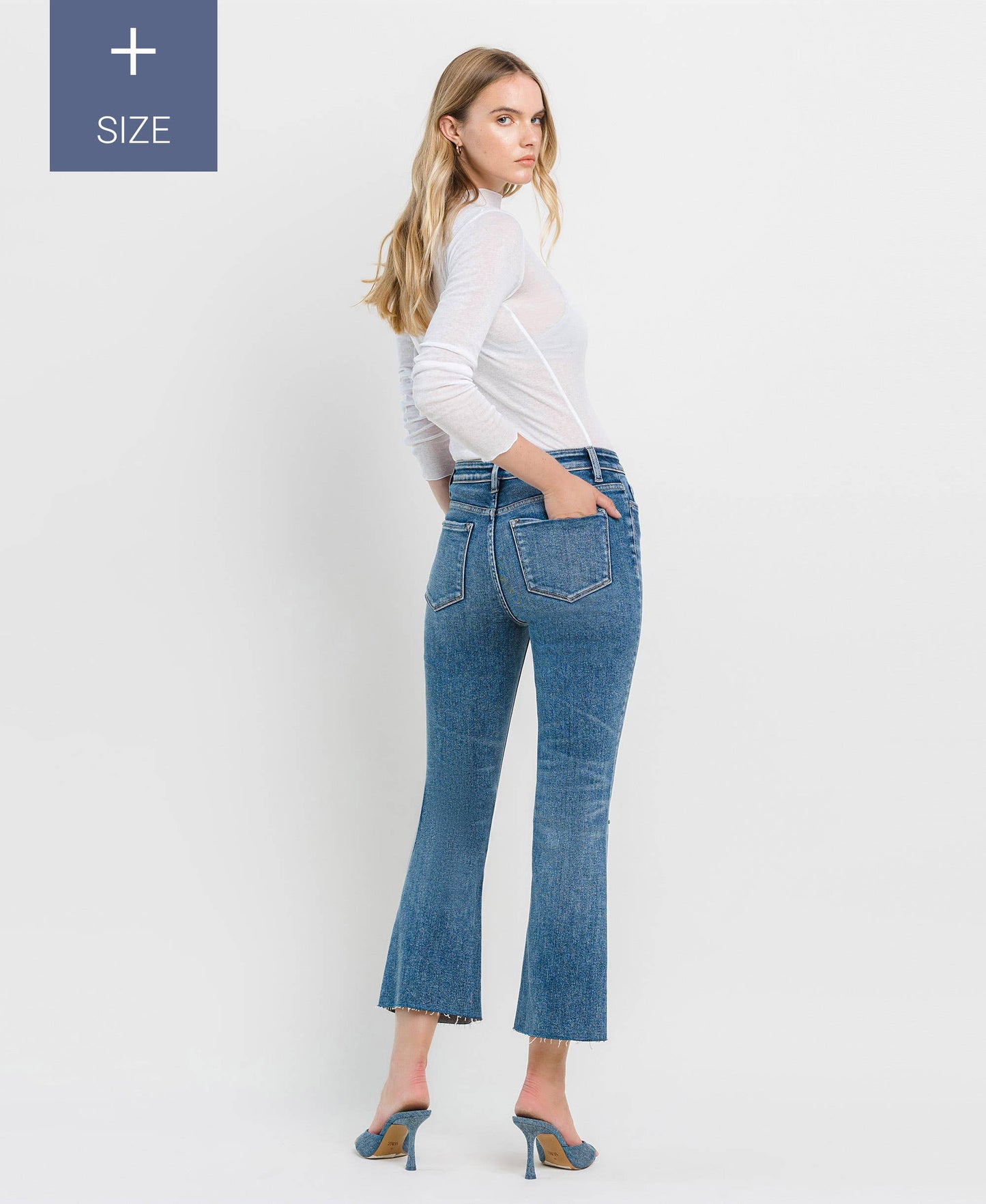 High Rise Clean Cut Raw Hem Crop Flare - Plus Size