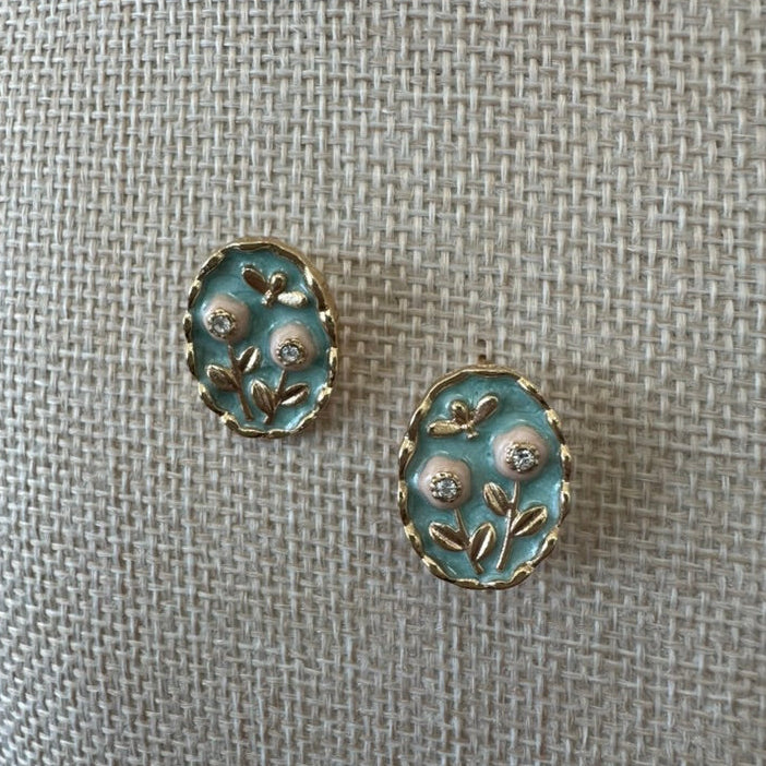 Floral Enamel Drop Earrings with Vintage Charm