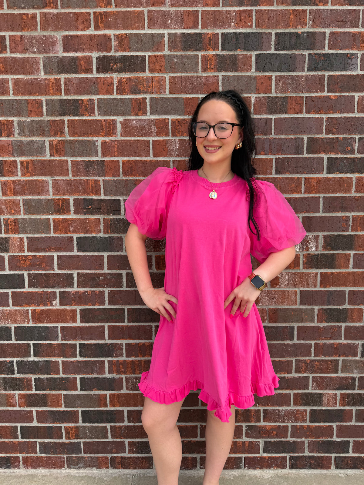 Playful Puff Sleeve Ruffle Hem Dress