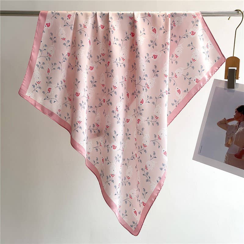 Flower Print Silky Bandana Scarf
