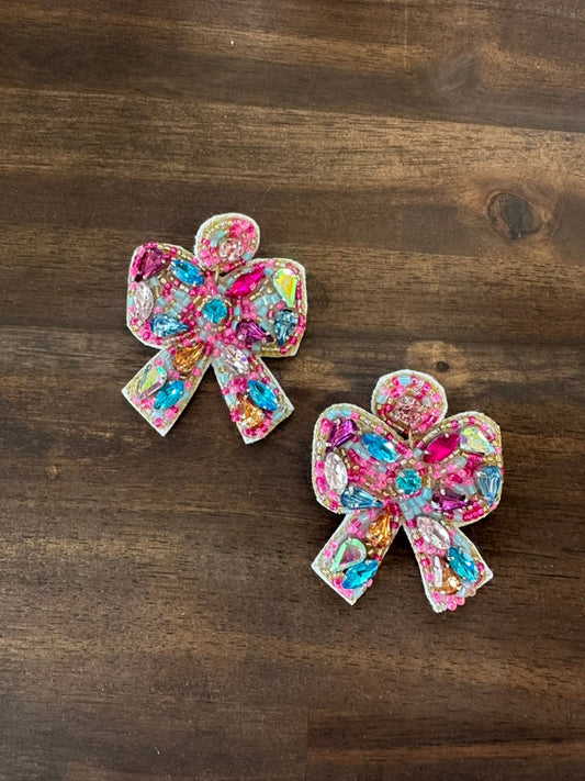 Colorful Beaded Bow Earrings