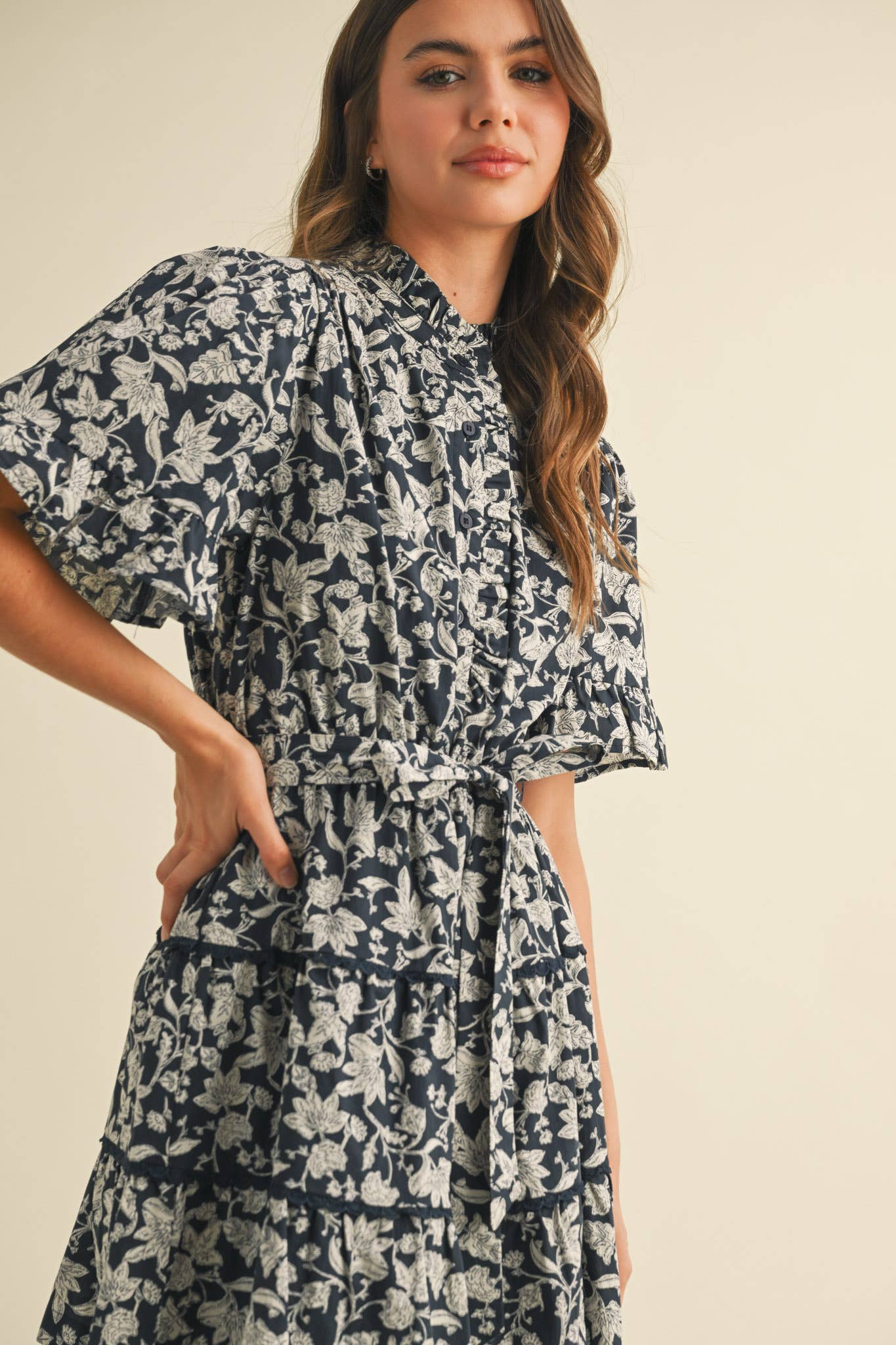 Flirty Ruffled Floral Button Down Mini Dress