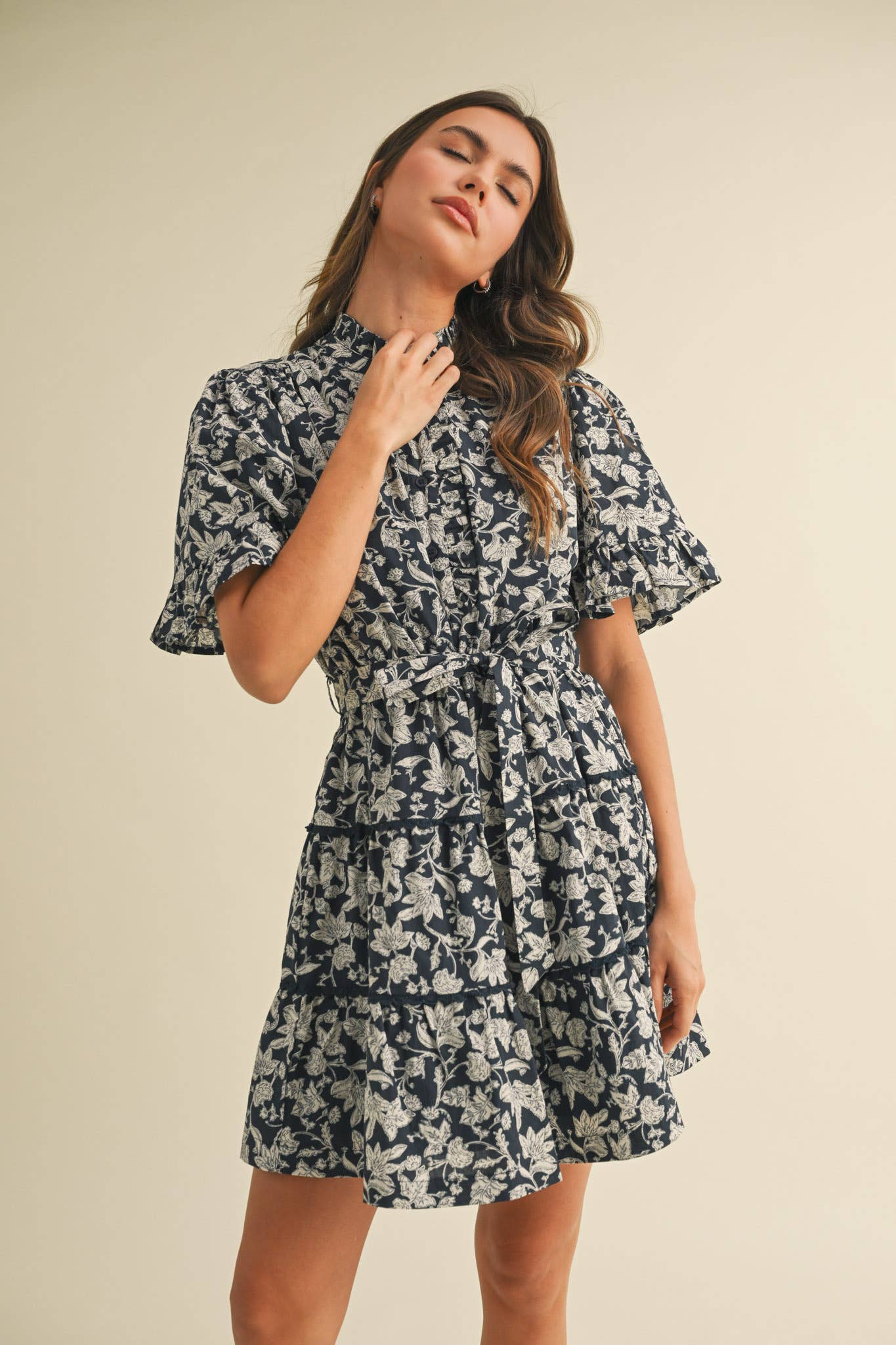 Flirty Ruffled Floral Button Down Mini Dress