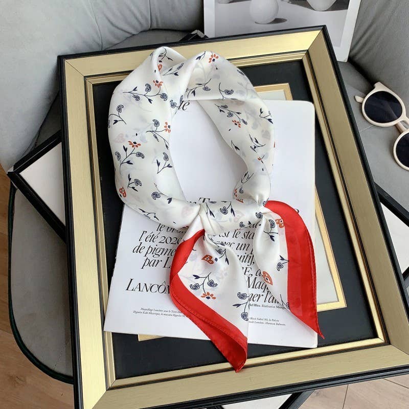 Flower Print Silky Bandana Scarf