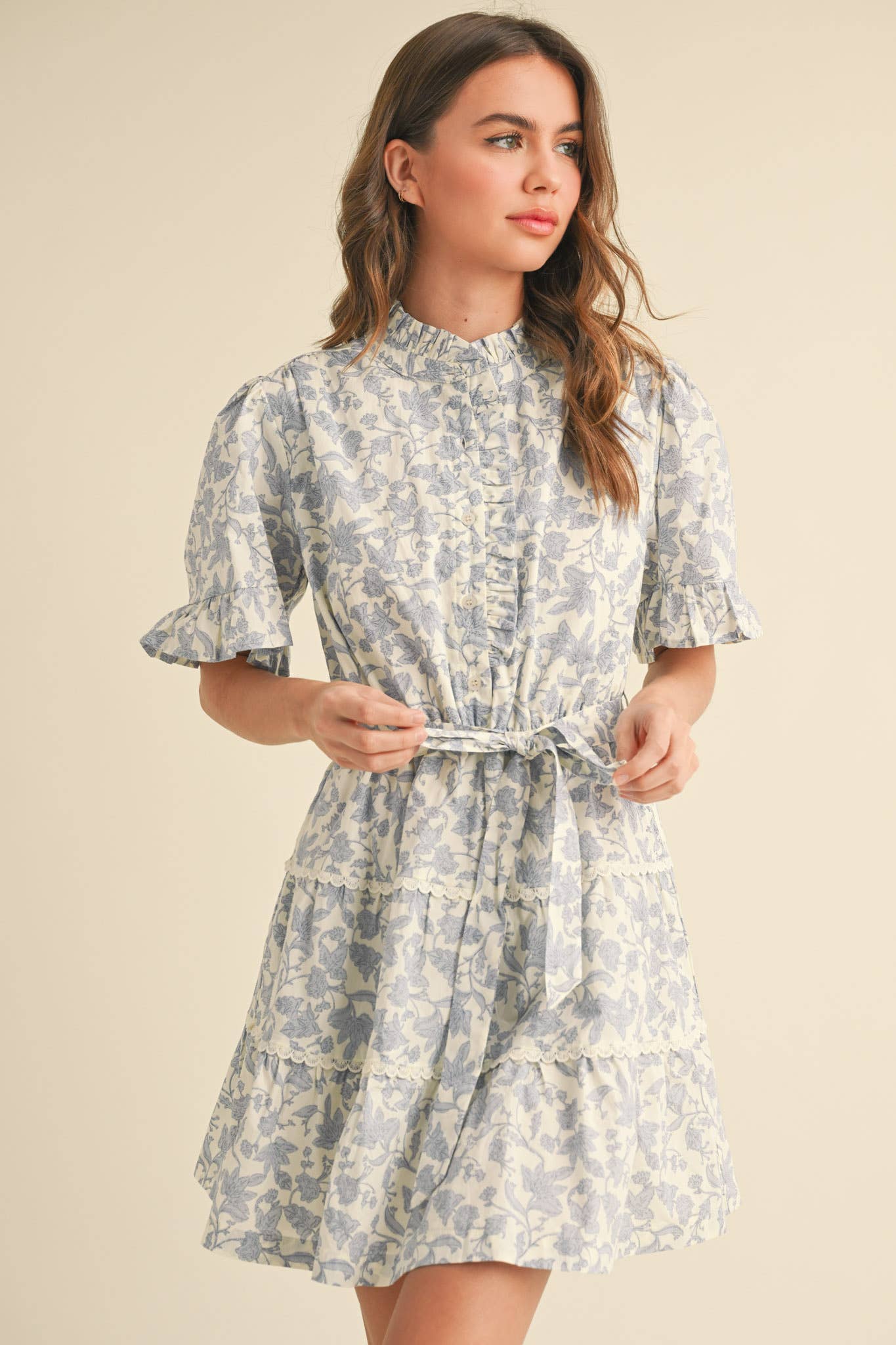 Flirty Ruffled Floral Button Down Mini Dress