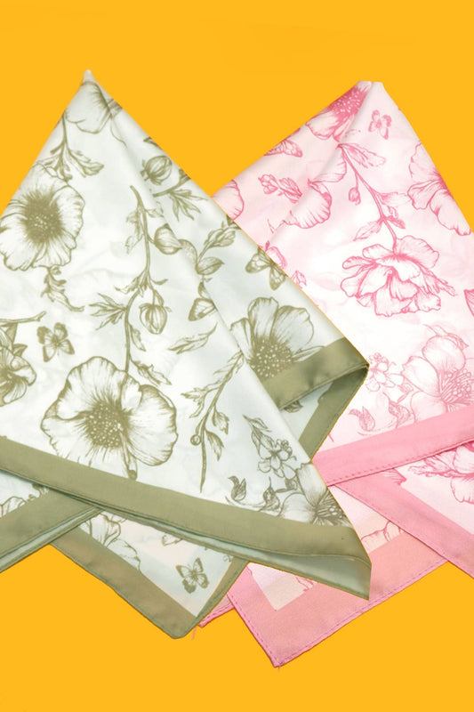 Petite Flower Print Silky Bandana Scarf