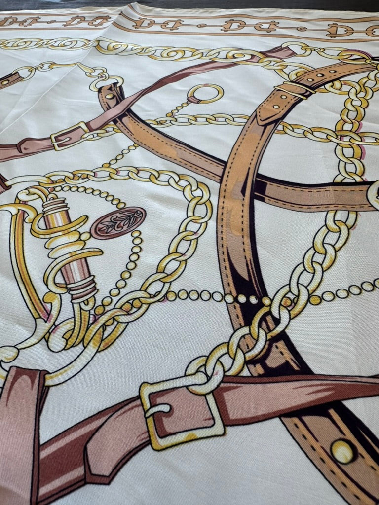Vintage Belt & Gold Chain Print Silky Scarf