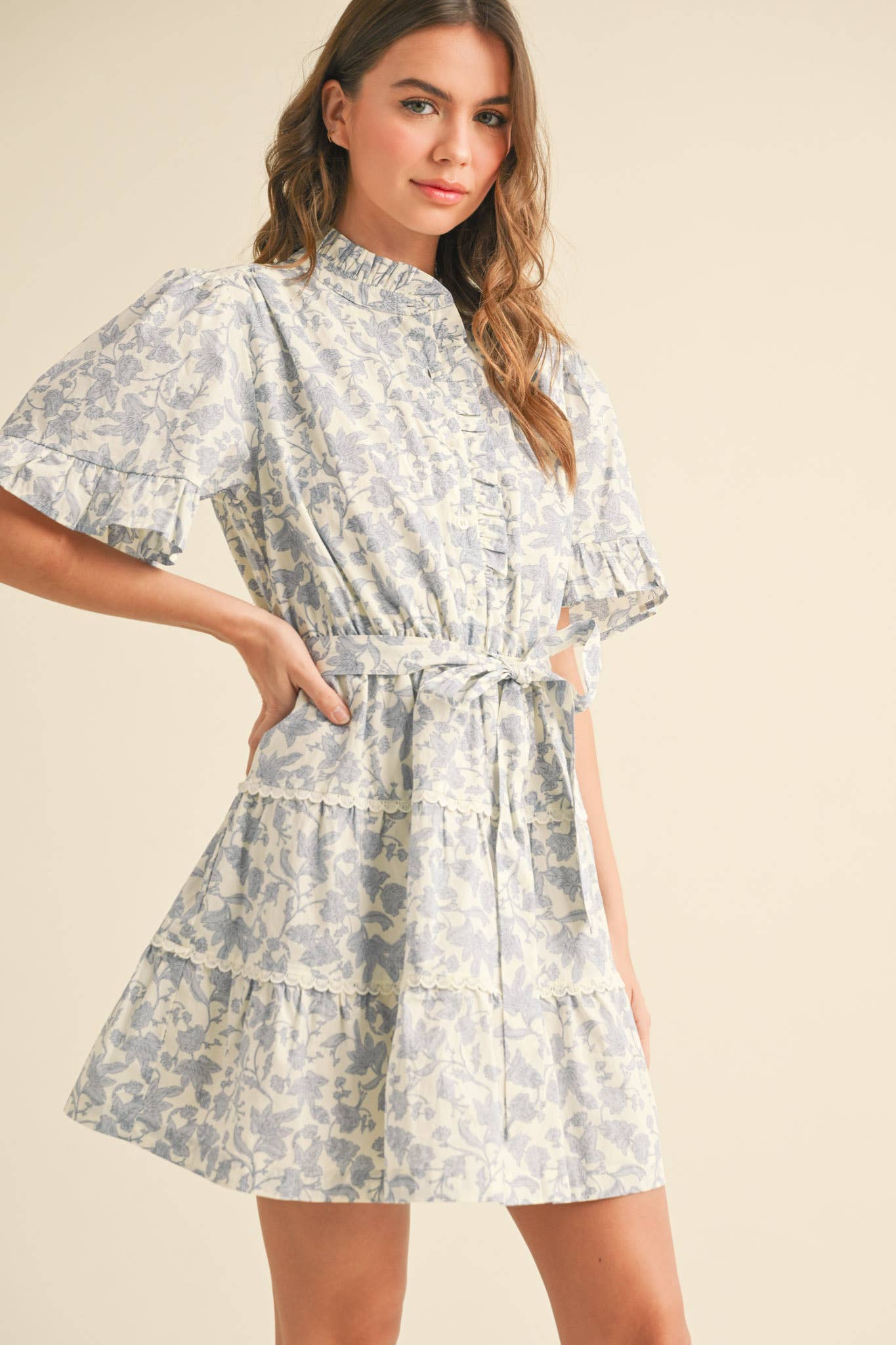 Flirty Ruffled Floral Button Down Mini Dress