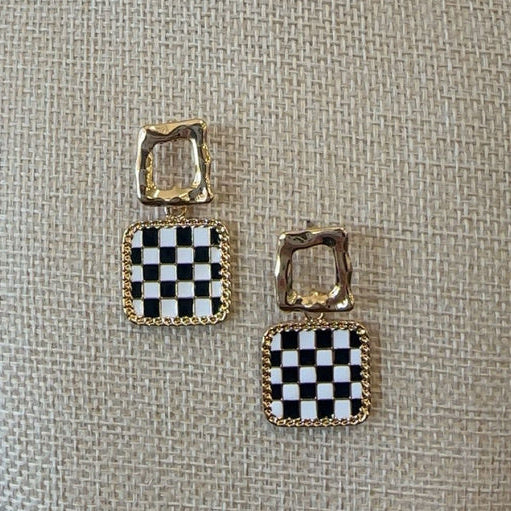 Double Square Checker Drop Earrings