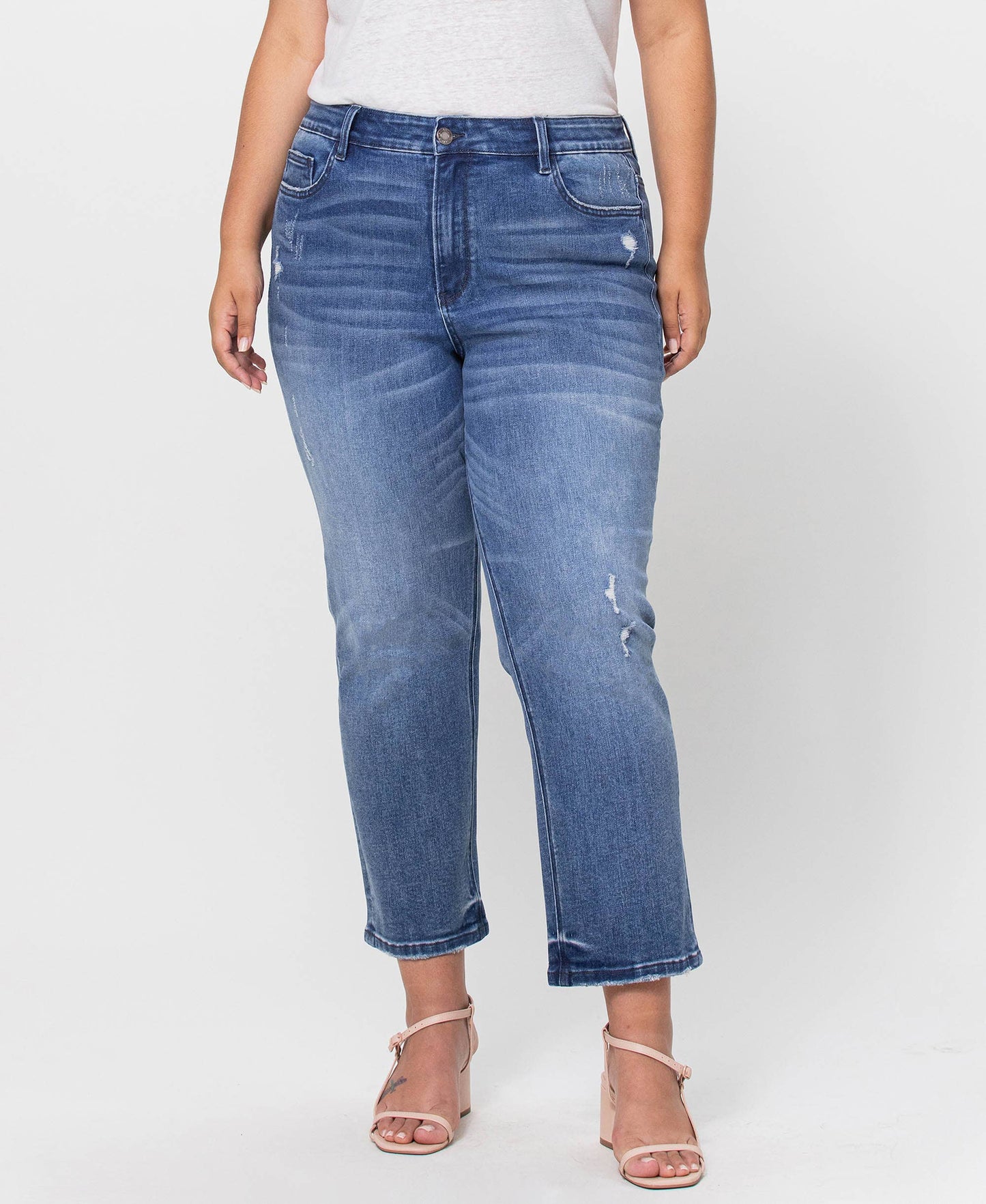 High Rise Crop Slim Straight Jeans - Plus Size