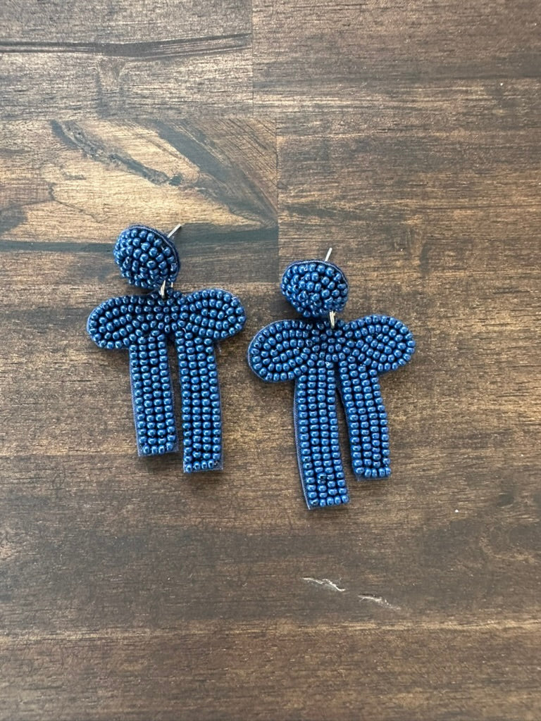 Custom Navy Beaded Bow Earrings | Bow Drop