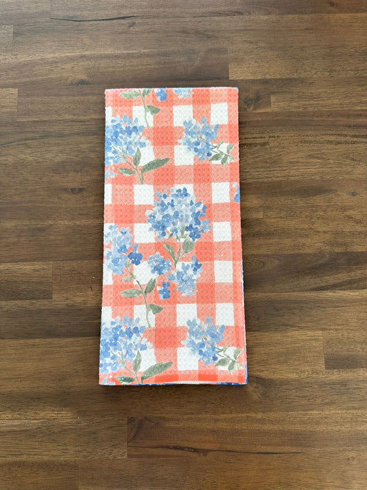 Hydrangea Red White Blue Kitchen Towel